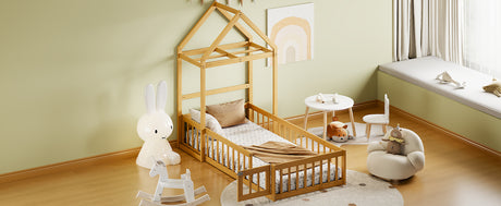 Wooden Twin Size Children's Bed with Detachable Headboard and Integrated Clothes Drying Rack, Natural - V.I.P Digital Presence
