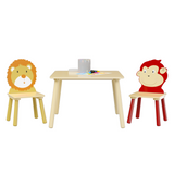 Kids Table and 2 Chairs Set 3 Pieces Toddler Table and Chair Set Wooden Activity Play Table Set (Lion&Monkey) - V.I.P Digital Presence