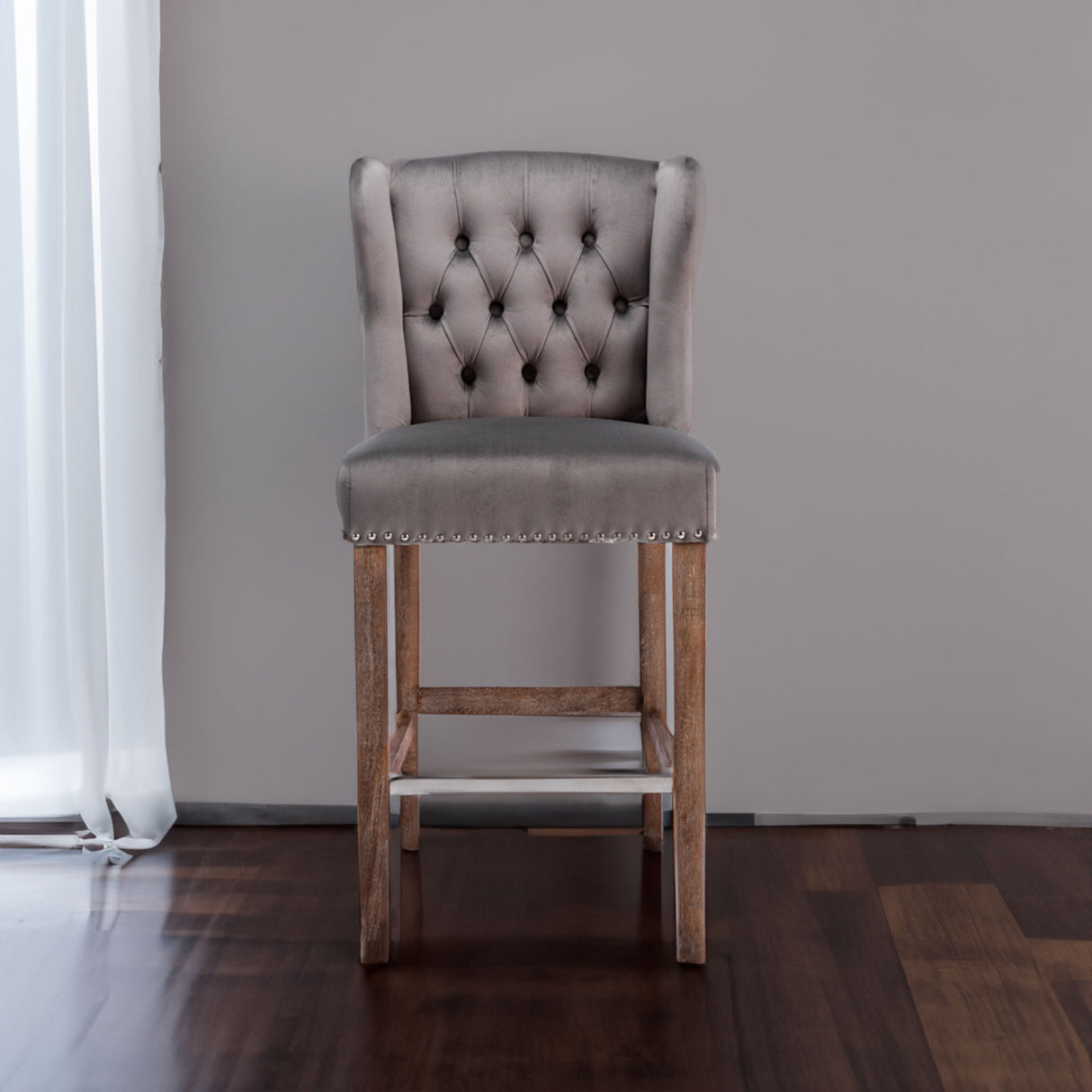 A&A Furniture Counter Height Bar Stools Upholstered 27" Seat Height Barstools Wingback Breakfast Chairs