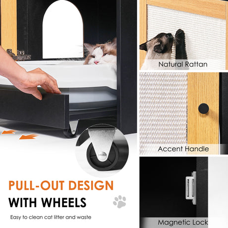 Cat Litter Box Enclosure, Hidden Cat Washroom, Kitty End Table, Litter cabinet with sisal door,Black - V.I.P Digital Presence