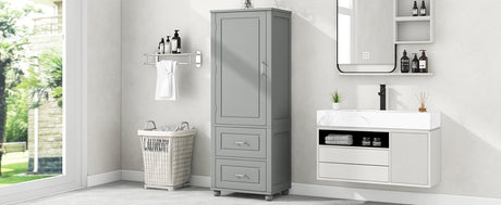 Tall Bathroom Storage Cabinet, Freestanding Storage Cabinet with Two Drawers and Adjustable Shelf, MDF Board , Grey - V.I.P Digital Presence