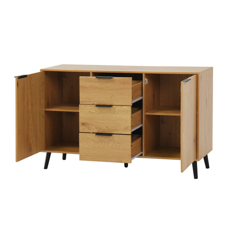 Side panel buffet cabinet with storage room, 47.2 "natural wood color kitchen cabinet with 3 drawers and 2 doors - V.I.P Digital Presence