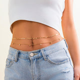 Double layered waist chain, geometric sequins, waist chain, beach party, imitation pearl body chain, fashionable - V.I.P Digital Presence