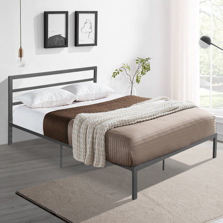 Queen Size Metal Bed Frame with Headboard Charcoal Grey - V.I.P Digital Presence