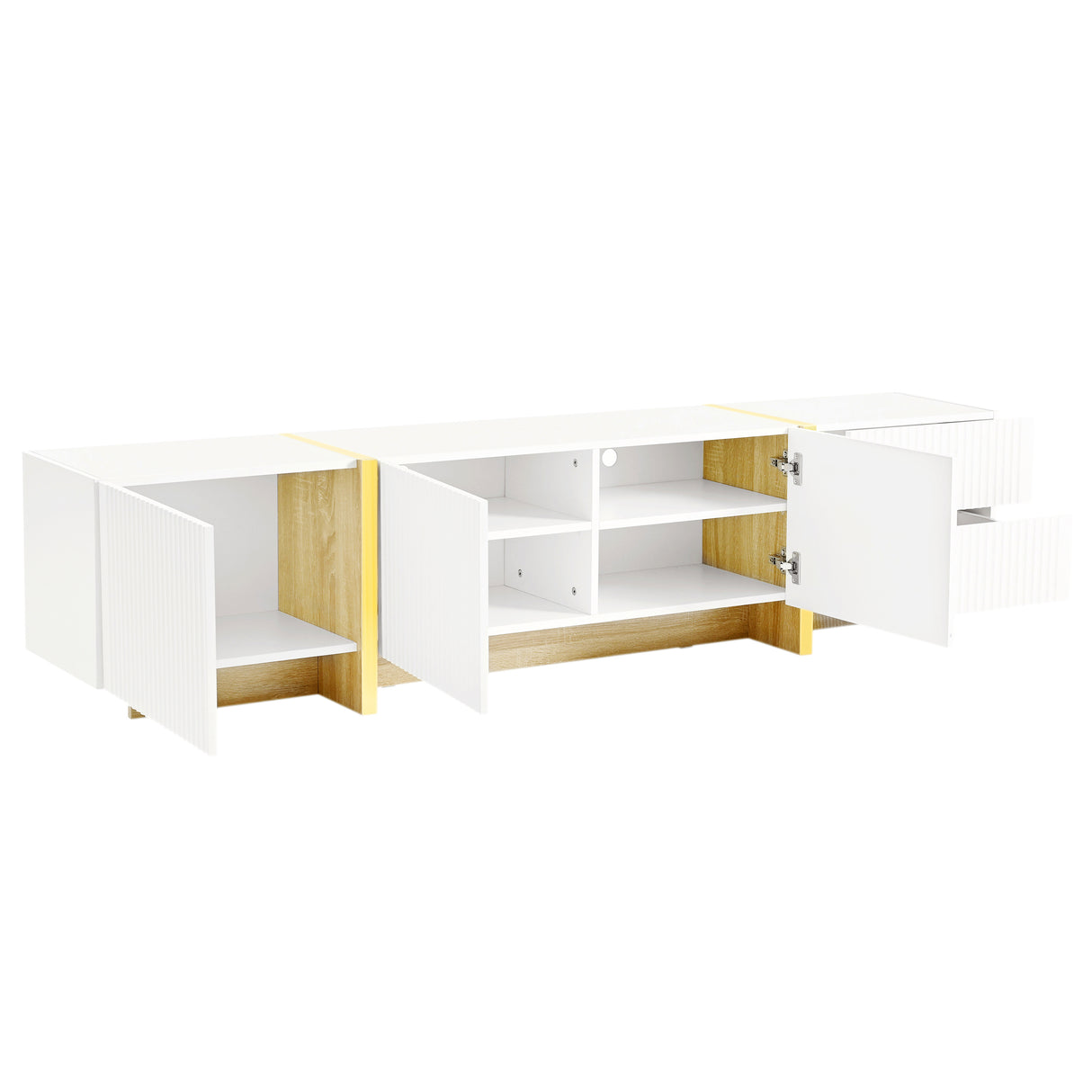 Luxury Fluted TV Stand for TVs Up to 80'', Modern Entertainment Center with Storage Cabinets & Drawer White - V.I.P Digital Presence