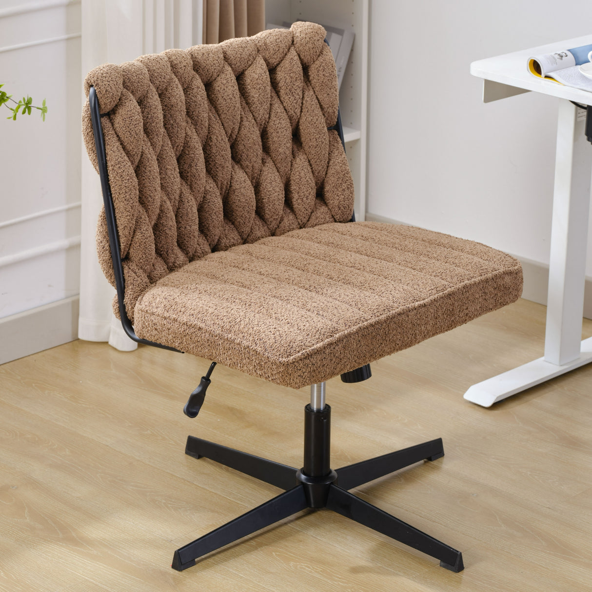 Armless Office Desk Chair No Wheels BROWN