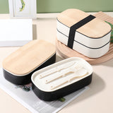 Japanese style simple bamboo lid double-layer sealed portable lunch box bento box with tableware - V.I.P Digital Presence