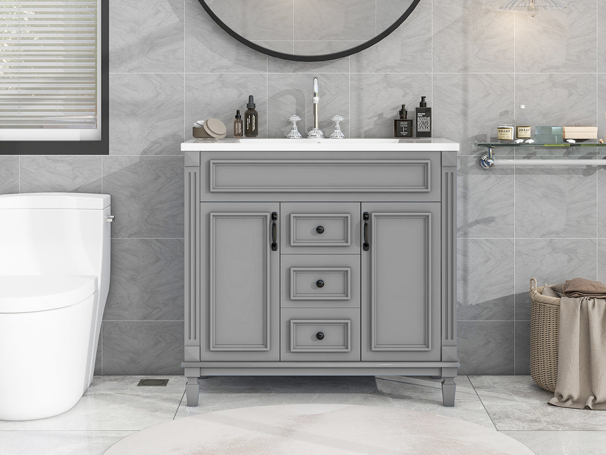 36'' Bathroom Vanity with Top Sink, Modern Bathroom Storage Cabinet with 2 Soft Closing Doors and 2 Drawers, Single Sink Bathroo - V.I.P Digital Presence