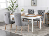 High-end Tufted Solid Wood Contemporary Flax Upholstered Linen Dining Chair with Wood Legs Nailhead Trim 2-Pcs Set Gray