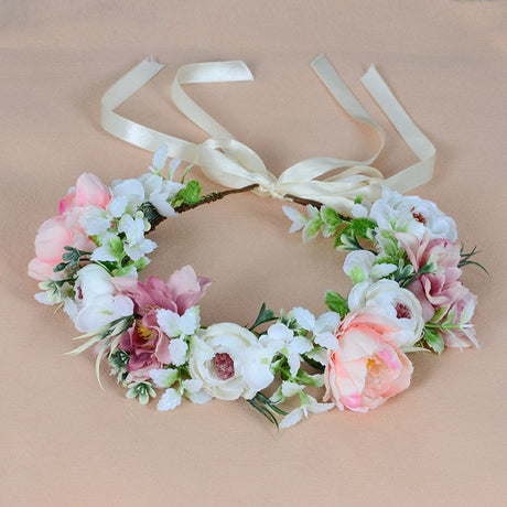 Flower garland headwear, forest style girl, sweet vacation, photography, hair accessories, simulated flowers, green leaves, flower garland - V.I.P Digital Presence