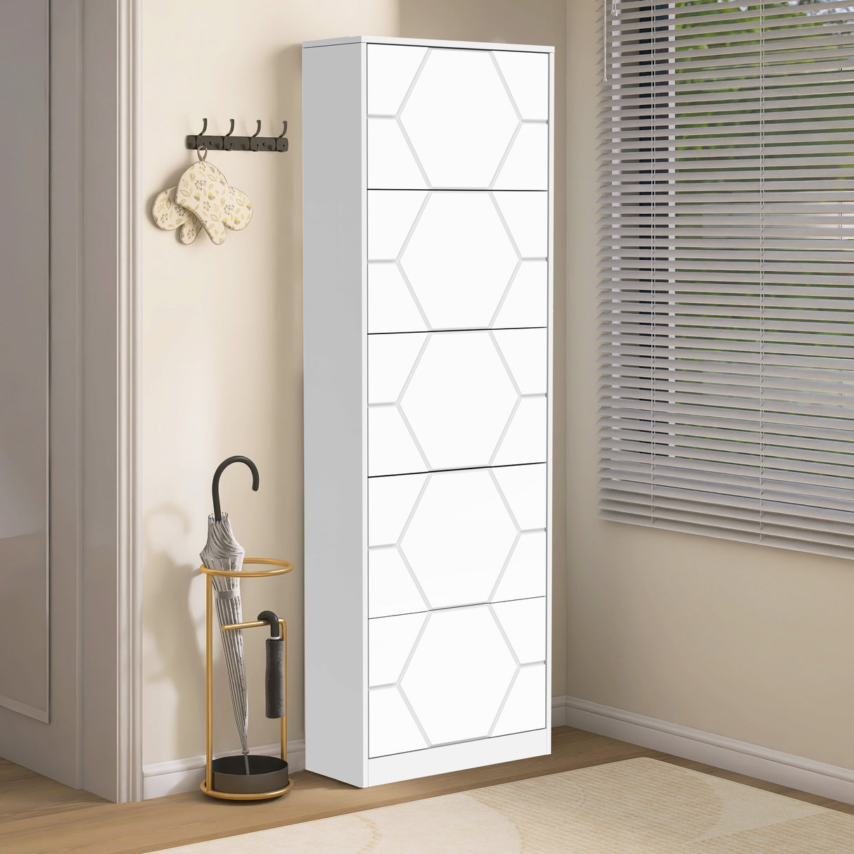 Shoe Storage Cabinet for Entryway, 5 Tiers Shoe Organizer with Carved Panels, Carving Shoe Closet,Vertical Shoe Cabinet - V.I.P Digital Presence