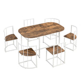 TOPMAX Modern 7-Piece Dining Table Set with Faux Marble Compact 55Inch Kitchen Table Set for 6  White+Cherry