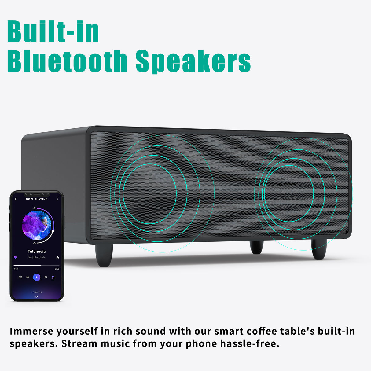 Modern Smart Coffee Table with Built-in Fridge, Bluetooth Speaker, Wireless Charging, Touch Control Panel, USB Interface Black - V.I.P Digital Presence