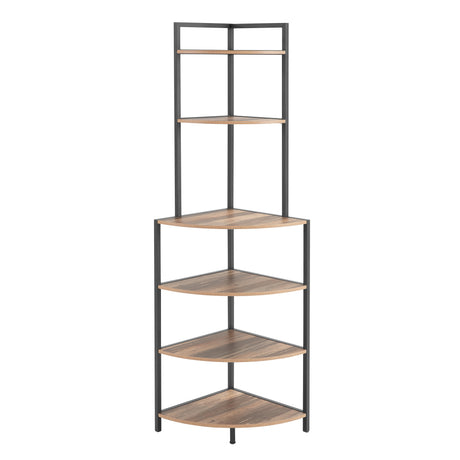 6-story corner open bookshelf modern bookshelf wooden frame independent bookshelf unit, country brown - V.I.P Digital Presence