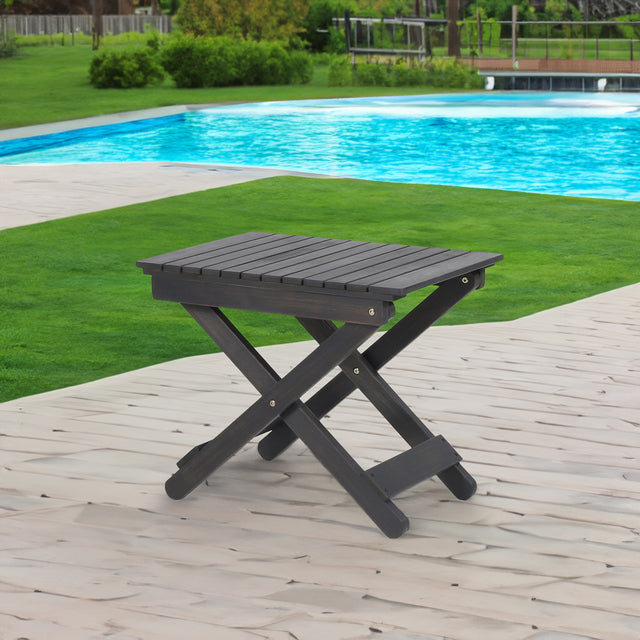Outdoor Folding Wooden Side Table, Dark Gray, 15"D x 22.75"W x 18.25"H - V.I.P Digital Presence