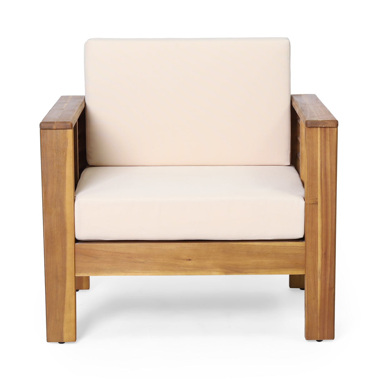 ( Set of 2) Outdoor Acacia Wood Club Chairs with Cushions, Teak+Beige, 27.75"D x 32"W x 27.75"H - V.I.P Digital Presence
