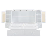 Large Murphy bed wall mounted bed with drawers, 2 storage cabinets, 1 set of sockets and USB ports, white - V.I.P Digital Presence