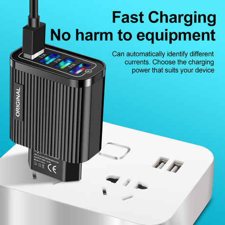 Luminous 4 USB mobile phone charging head, European and American standard travel charger, striped USB smart tablet charger - V.I.P Digital Presence