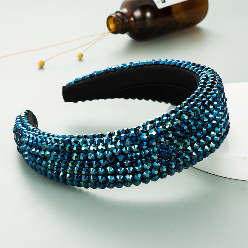 Ins Super Flash Full Drill 4.5cm Wide Brimmed Headdress Thickened Sponge Solid Color Headband Ladies Press Release Art Headband - V.I.P Digital Presence