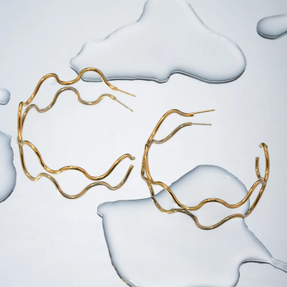 Stainless Steel Wave Shape C-Hoop Earrings - V.I.P Digital Presence