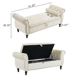 Velvet Multifunctional Storage Rectangular ottoman bench with 1 Pillow, Beige - V.I.P Digital Presence