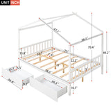 Full Size House Platform Bed with Two Drawers Headboard and Footboard,Roof Design White