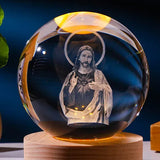 Luminous crystal ball with carved Jesus solid wood base for home decoration - V.I.P Digital Presence