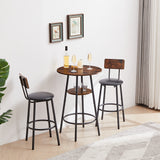 Round bar stool set with shelf upholstered stool with backrest Rustic Brown 23.62'' W x 23.62'' D x 35.43'' H - V.I.P Digital Presence
