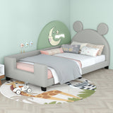 Twin Size Upholstered Daybed with Carton Ears Shaped Headboard  Grey