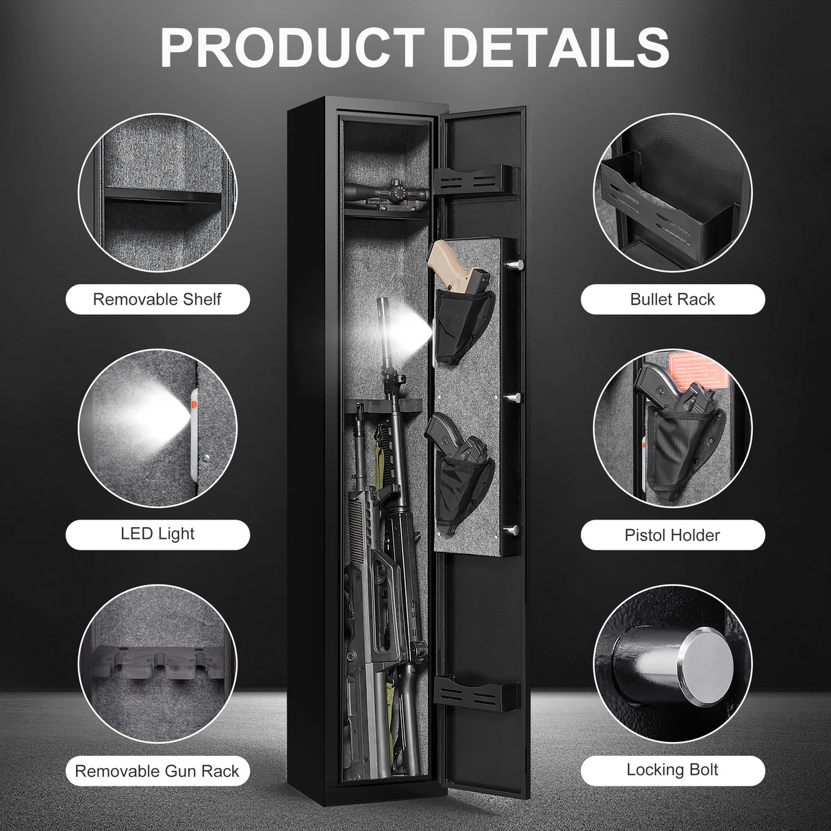 5 gun safes with 3 pistol pockets, quick access biometric adjustable heavy-duty gun rack mounted gun safes - V.I.P Digital Presence