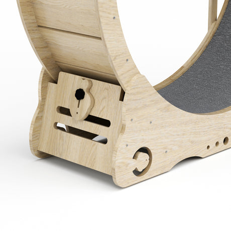 Indoor cat treadmill with carpet, tear device and latch natural wood, 39.4 inches long x 13.2 inches wide x 41.3 inches high - V.I.P Digital Presence