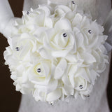 White Ivory Bridal Bridesmaid Flower Wedding Bouquet Artificial Flower Rose Bouquet Crystal Bridal Bouquets - V.I.P Digital Presence