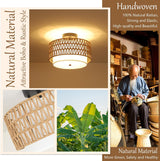 3-Light Semi Flush Mount Ceiling Light Fixture, Boho Rattan Light Fixtures Ceiling, Farmhouse Drum Light with Fabric Shade - V.I.P Digital Presence
