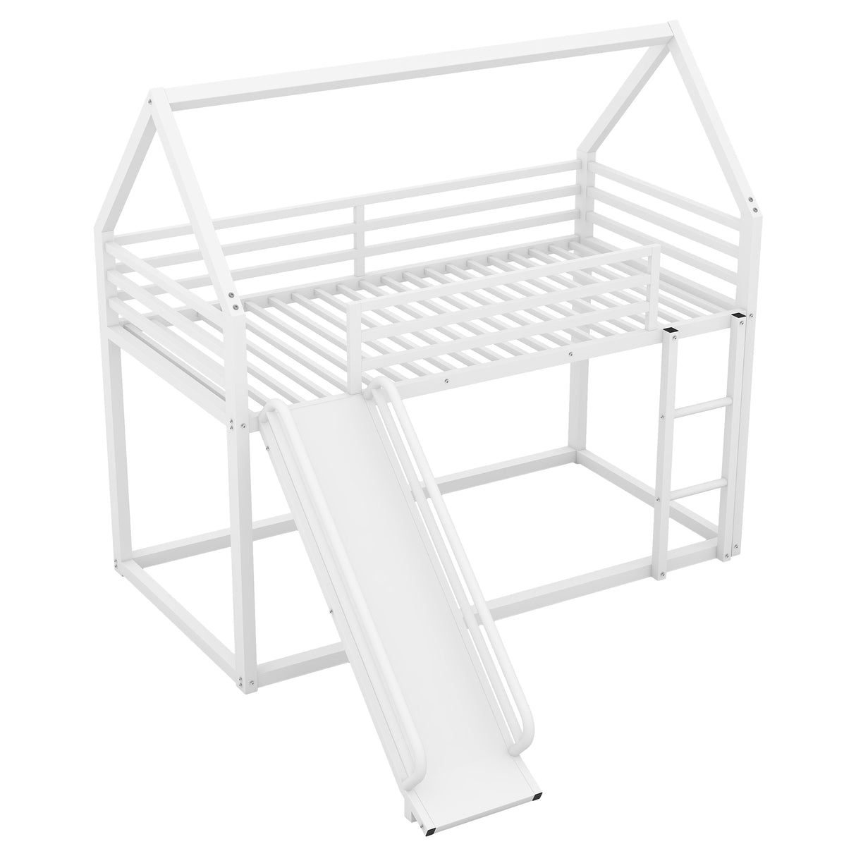 Twin over Twin House Bunk Bed with Ladder and Slide,White - V.I.P Digital Presence
