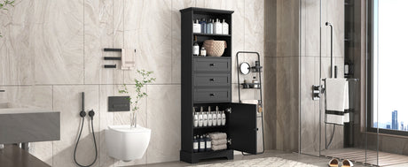Black high storage cabinet with 3 drawers and adjustable shelves, MDF board painted - V.I.P Digital Presence