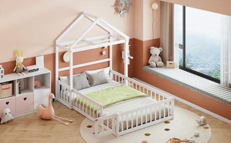 Wooden Full Size Children's Bed with Detachable Headboard and Integrated Clothes Drying Rack, White - V.I.P Digital Presence