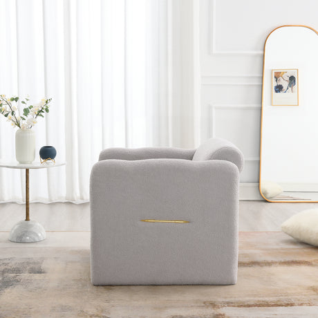 Armchair with wavy armrests, metal decorations on both sides of the armrests, made of Teddy cloth, light gray - V.I.P Digital Presence