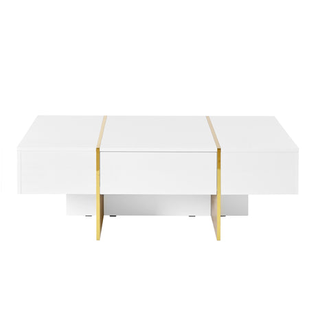 ON-TRANS 47.2 inch x 31.4 inch multifunctional rectangular sofa table with 2 drawers and gold wood grain leg center table, white - V.I.P Digital Presence