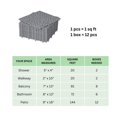 12 x 12 inch gray interlocking deck tiles, plastic waterproof pebble pattern, pack of 12 pieces - V.I.P Digital Presence