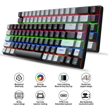 New 68 key RGB luminous esports game with blue and red axis mechanical keyboard laptop MAC 60% - V.I.P Digital Presence