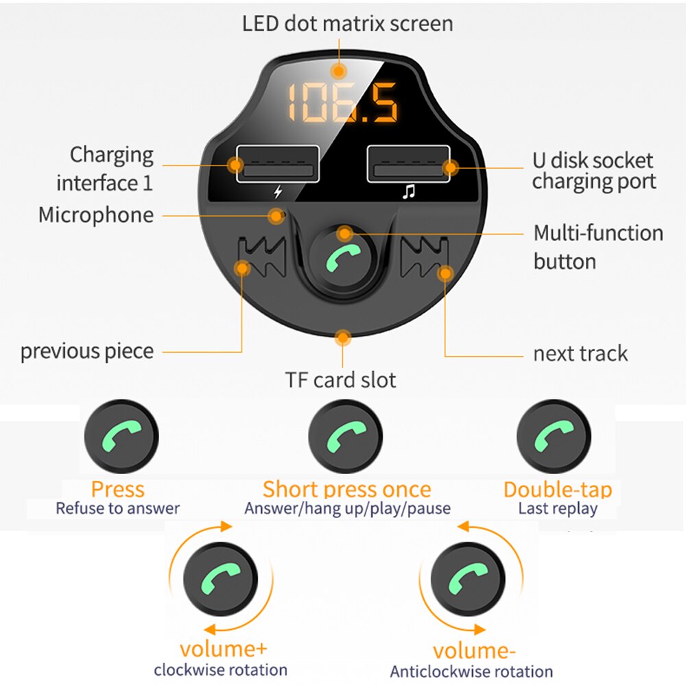Car Fm Transmitter Bluetooth 5.0 Car Mp3 Player Modulator Adapter Battery Voltage TF Card Hands-free Dual USB Smart Chip T66 - V.I.P Digital Presence