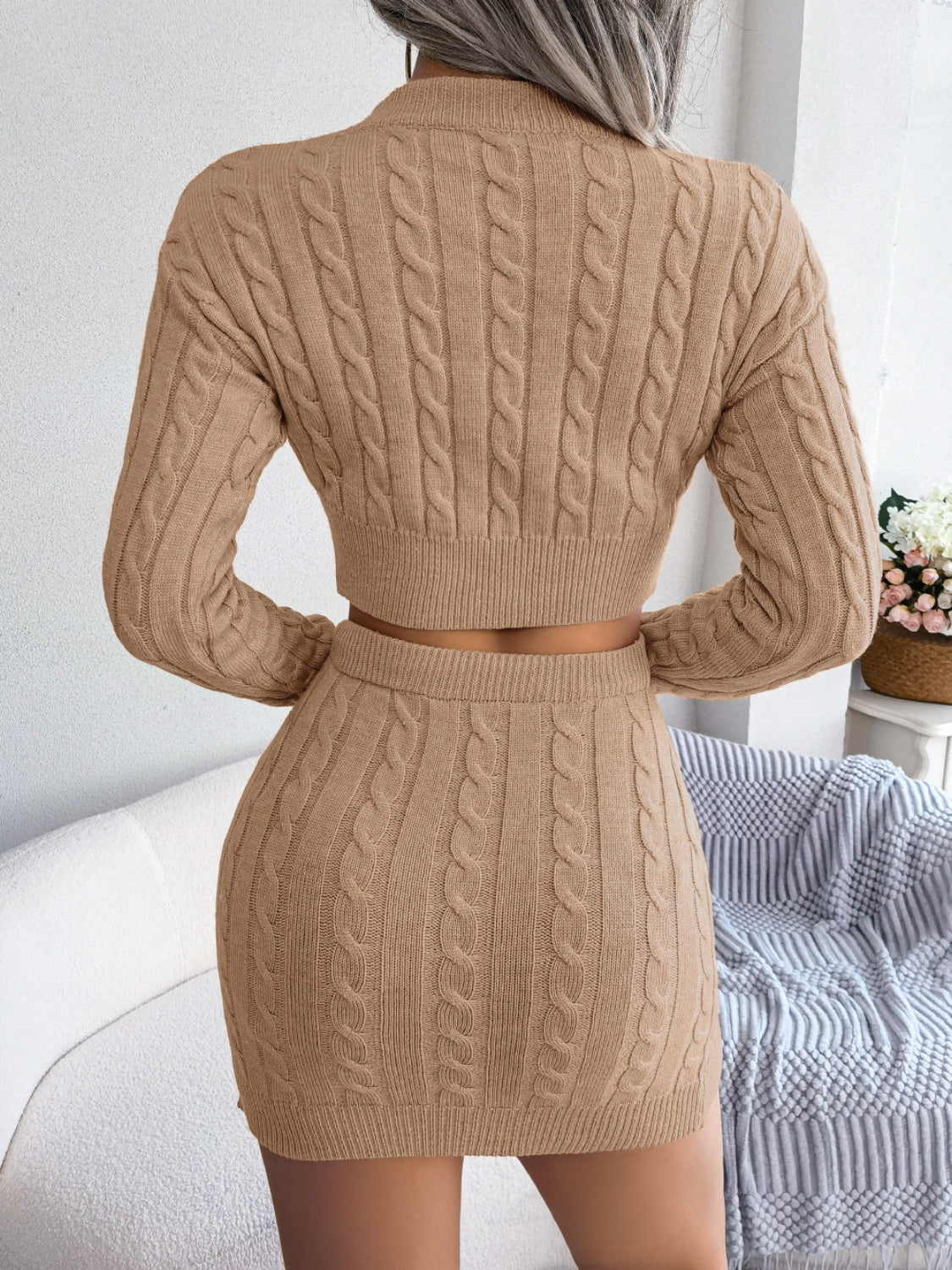 Cable-Knit Cozy Top & Skirt Sweater Set