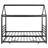 Twin Size Metal House Shape Platform Bed with Trundle Black