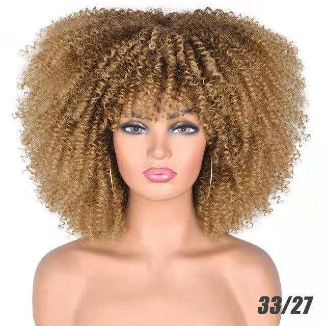Female Hair African Small Curly Hair Explosion Head Black Chemical Fiber Wig Full Head Set - V.I.P Digital Presence