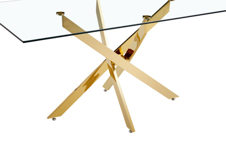 TEMPERED CLEAR GLASS GOLDEN LEG DINNING TABLE 63" - V.I.P Digital Presence