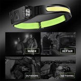 New USB Mini Multi-Function Waving Sensor Headlamp Dual Light Source Floodlight Headlamp Red Light Warning Light