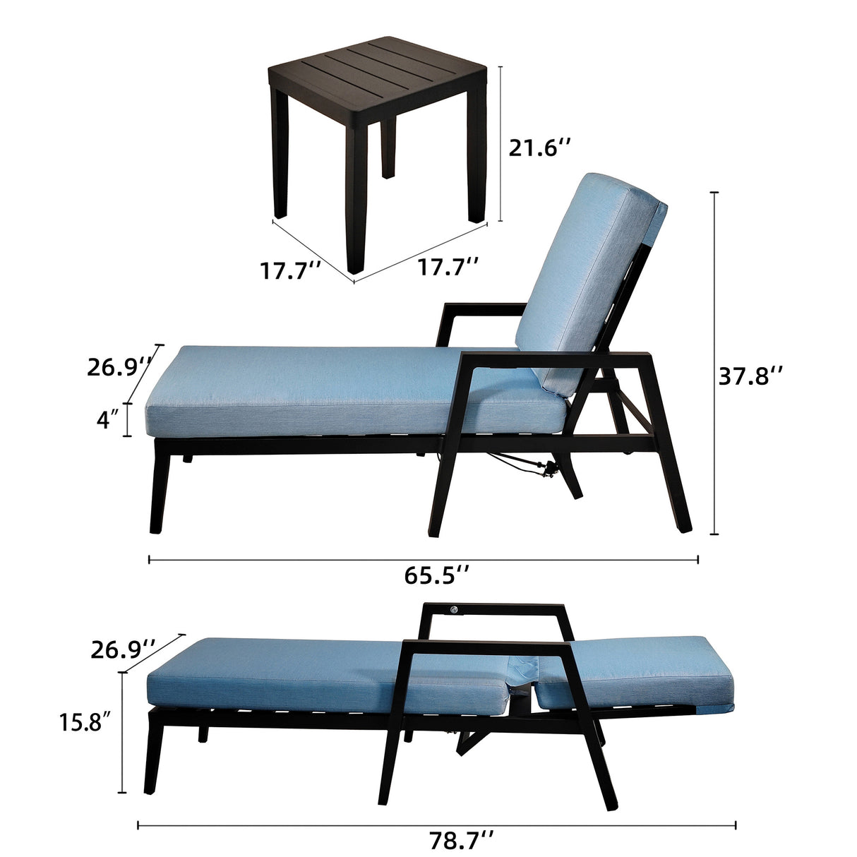 3PC Outdoor Aluminum Patio Furniture Chaise Lounge Set 2 Chaise & 1 End Table - V.I.P Digital Presence