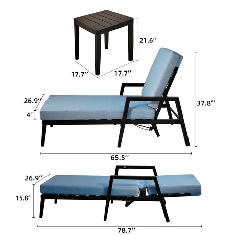 3PC Outdoor Aluminum Patio Furniture Chaise Lounge Set 2 Chaise & 1 End Table - V.I.P Digital Presence