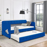 Blue padded twin beds with wheels, velvet fabric, no need for springs - V.I.P Digital Presence