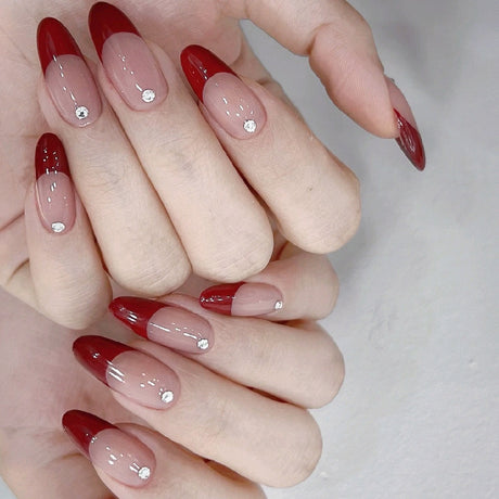 European and American style red French manicure, simple and atmospheric, removable finished wearable nails, fake nail pieces - V.I.P Digital Presence